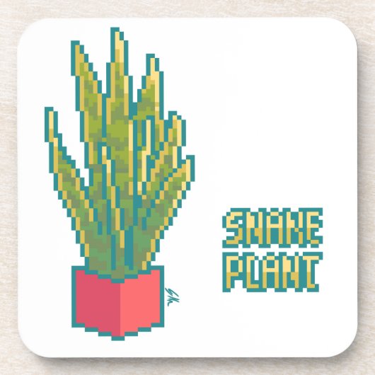 Snake plant Pixelart, Pixel Art Bier Onderzetter (Voorkant)