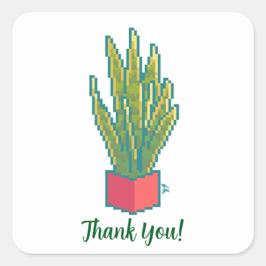 Snake plant, thank you, pixelart, Pixel Art Vierkante Sticker (Voorkant)