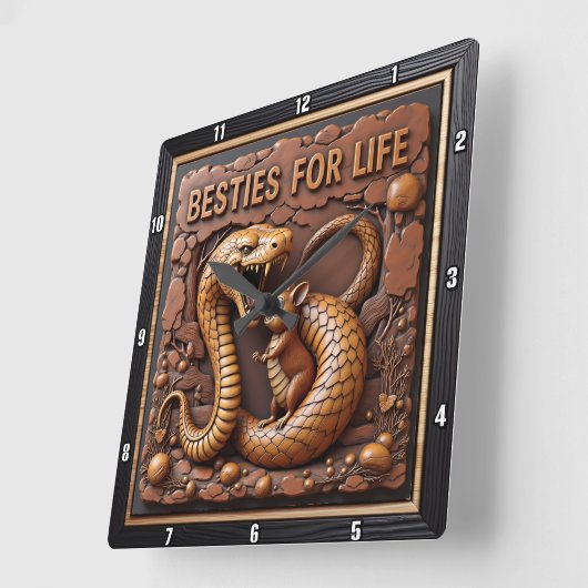 Snake Rat Coiled Besties Vierkante Klok (Hoek)