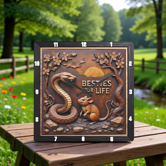 Snake Rat Sunset Friends Vierkante Klok