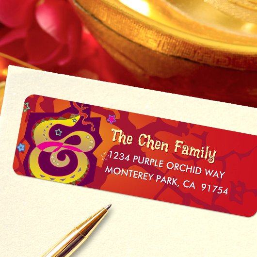 Snake Red 2025 Chinese Maan Nieuwjaar Cool Modern Etiket