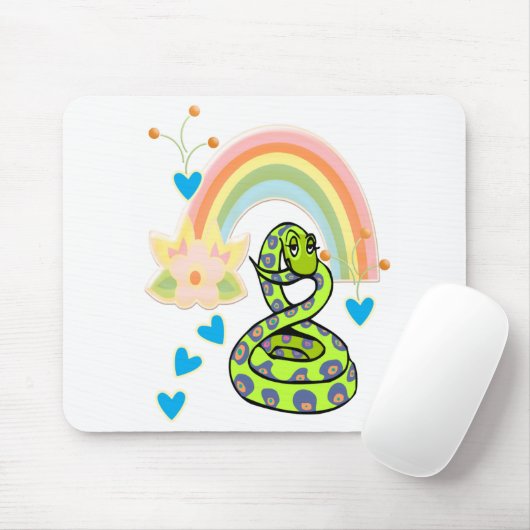 Snake regenboog bloemenwitte Muismat! Muismat (Met muis)