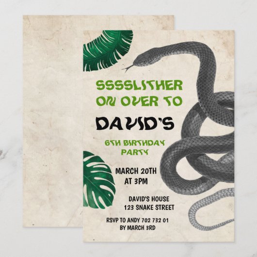 Snake Reptile Boy Birthday Party Kaart (Voorkant / Achterkant)
