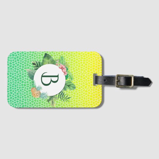 Snake Scales and Tropical Fauna Wreath Monogram Bagagelabel (Voorkant (horizontaal))