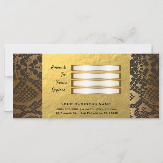 Snake Skin Animal Print Gold Foil Gift Certificate (Achterkant)