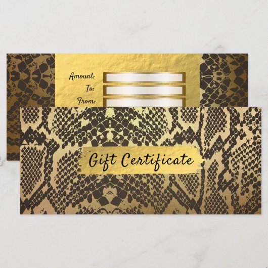 Snake Skin Animal Print Gold Foil Gift Certificate (Voorkant / Achterkant)