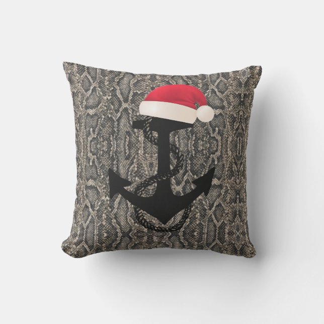 Snake skin nautical ANCHOR + SANTA HAT | Buitenkussen (Voorkant)