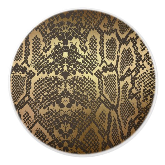 Snake Skin Print Modern Glam Gold Keramische Knop (Voorkant)