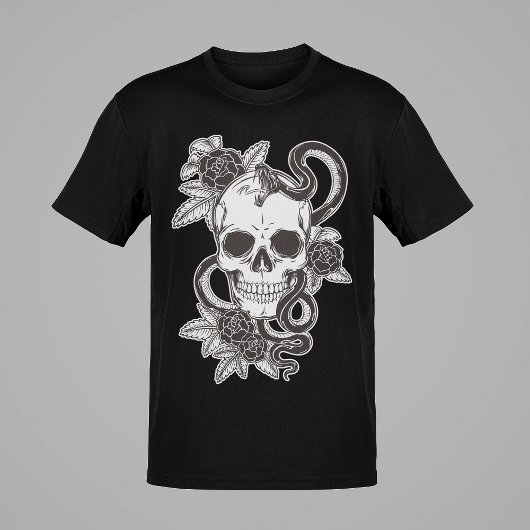 Snake Skull Zwart/Wit Graphic Art Style Mannen T-shirt