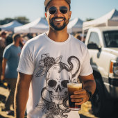 Snake Skull Zwart/Wit Graphic Art Style Mannen T-shirt