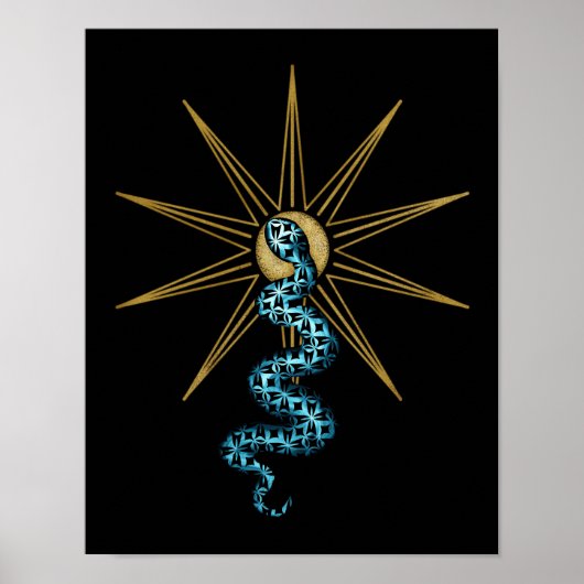 Snake Spiritueel wall art Sterren goudblauw zwart Poster (Voorkant)