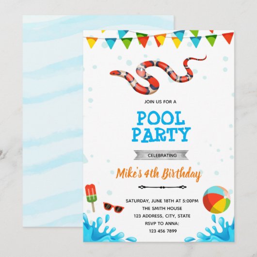 Snake strand poolpartij kaart (Voorkant / Achterkant)