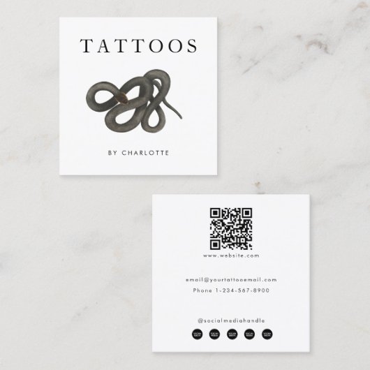 Snake Tattoo Artiest Custom Social Media QR Code Vierkante Visitekaartje (Voorkant / Achterkant)