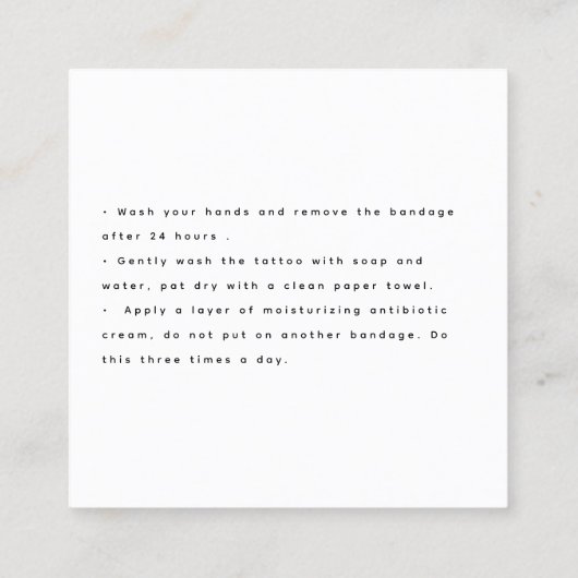 Snake Tattoo Nazorg Instructies Modern Vierkante Visitekaartje (Achterkant)