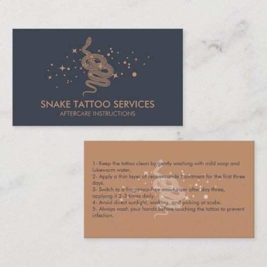 Snake Tattoo Nazorg Instructies Visitekaartje (Voorkant / Achterkant)