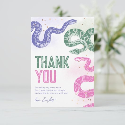 Snake verjaardagsfeestje dank u kaarten (Staand voorkant)