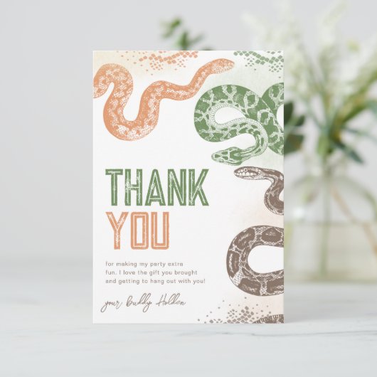 Snake verjaardagsfeestje dank u kaarten (Staand voorkant)