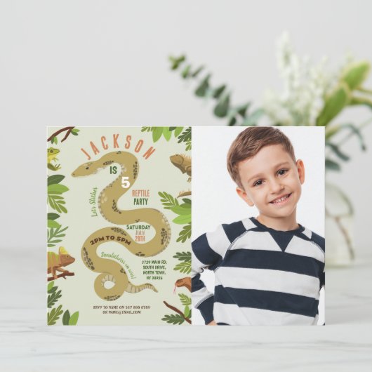 Snake Verjaardagsfeestje Reptielen Oerwoud Foto Kaart (Staand voorkant)