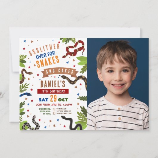 Snake Verjaardagsfeestje Reptielen Oerwoud Foto Kaart (Voorkant)