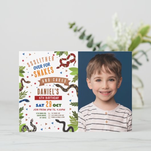 Snake Verjaardagsfeestje Reptielen Oerwoud Foto Kaart (Staand voorkant)