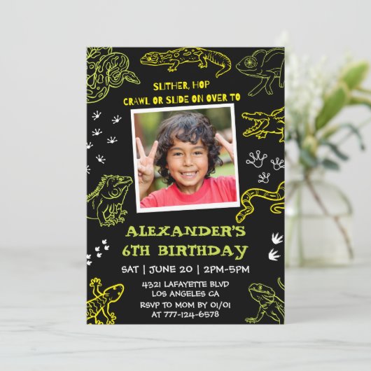 Snake verjaardagsfeestje Uitnodigingen Jongensfees (Staand voorkant)