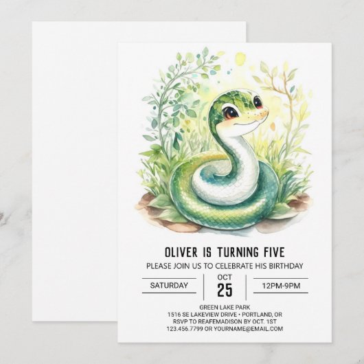 Snake verjaardagsuitnodiging kaart (Voorkant / Achterkant)