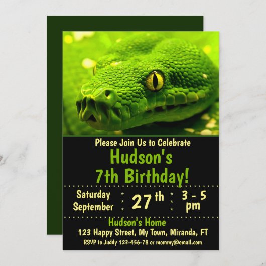Snake verjaardagsuitnodiging kaart (Voorkant / Achterkant)