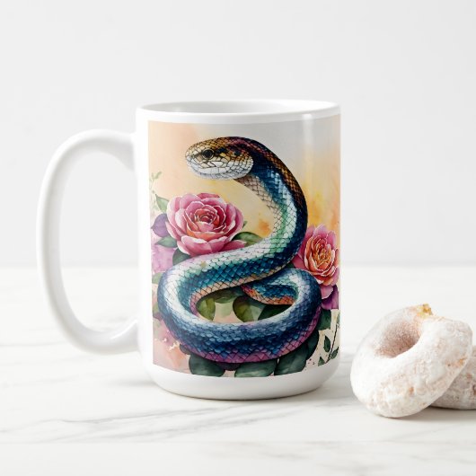 Snake Waterverf Bloemenkunst Koffiemok (Met donut)
