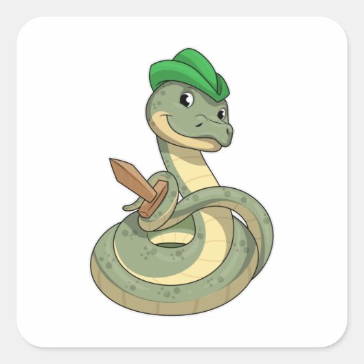 Snake with Sword Vierkante Sticker (Voorkant)