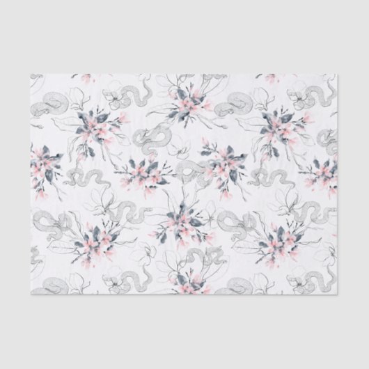 Snakes & Abstracte Waterverf Roze Dogwood Flowers Tissuepapier (Voorkant)