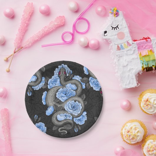 Snakes and blue roses papieren bordje (Feest)