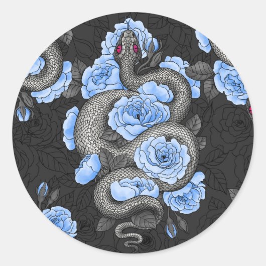 Snakes and blue roses ronde sticker (Voorkant)