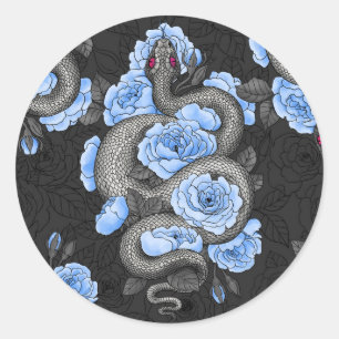 Snakes and blue roses ronde sticker