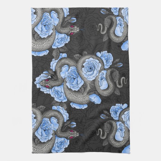 Snakes and blue roses theedoek (Verticaal)