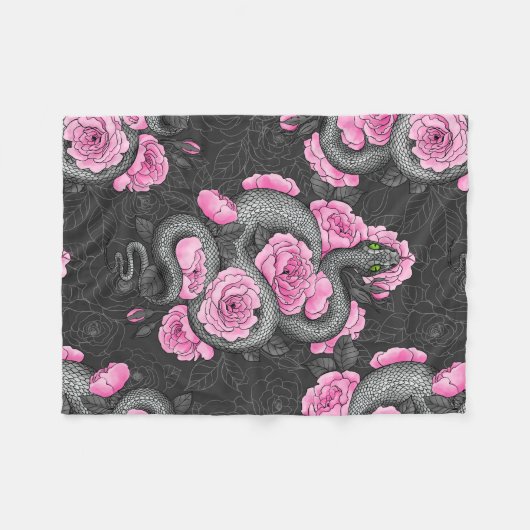 Snakes and pink roses fleece deken (Voorkant (Horizontaal))