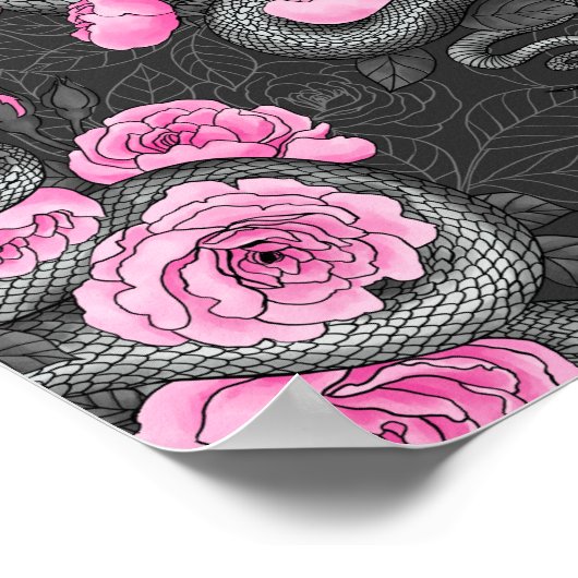 Snakes and pink roses poster (Hoek)