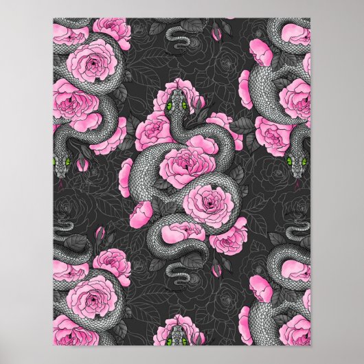 Snakes and pink roses poster (Voorkant)