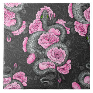Snakes and pink roses tegeltje