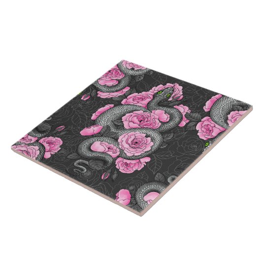 Snakes and pink roses tegeltje (Zijkant)