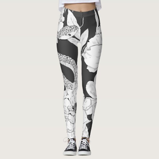 Snakes Flowers Tattoo Art Colour Leggings (Voorkant)