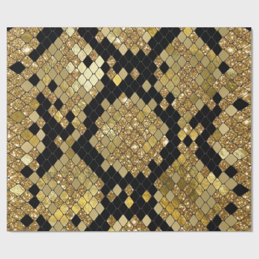 Snakeskin Gold Glitter en Black Pattern Cadeaupapier (Vlak)
