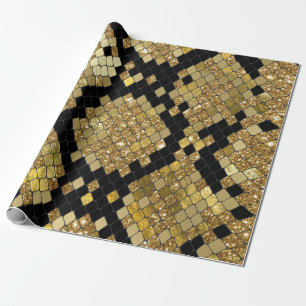 Snakeskin Gold Glitter en Black Pattern Cadeaupapier
