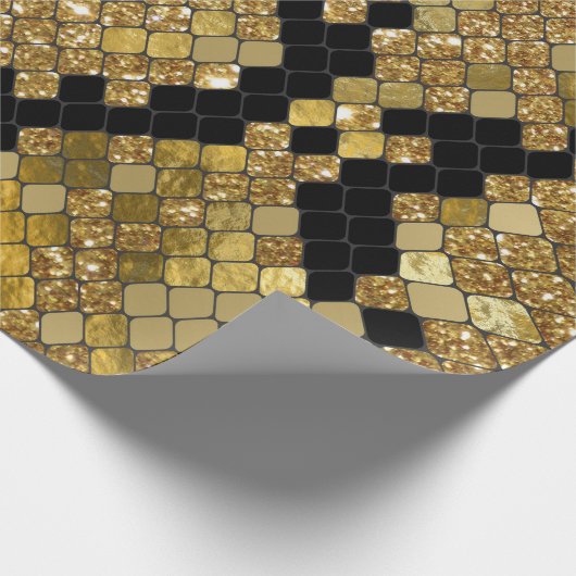 Snakeskin Gold Glitter en Black Pattern Cadeaupapier (Hoek)