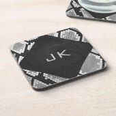 Snakeskin Grey, White en Black Monogrammed Drankjes Onderzetter (Linkerzijde)
