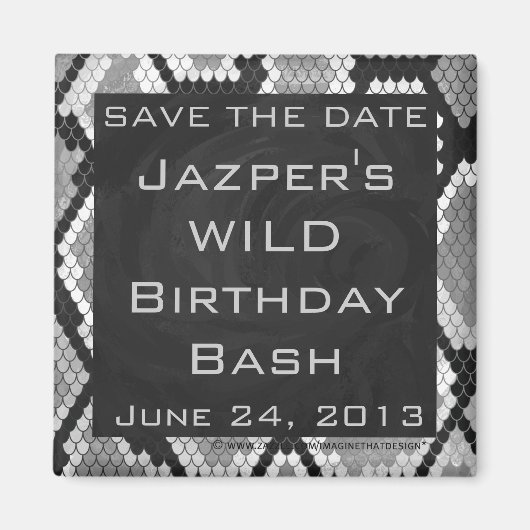 Snakeskin Grey, White en Black Monogrammed Magneet (Voorkant)