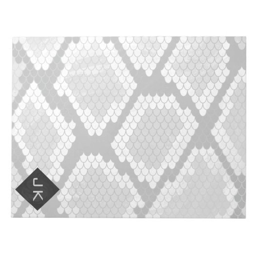 Snakeskin Grey, White en Black Monogrammed Notitieblok (Voorkant)