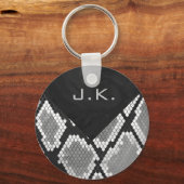 Snakeskin Grey, White en Black Monogrammed Sleutelhanger (Voorkant)