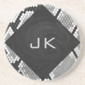 Snakeskin Grey, White en Black Monogrammed Zandsteen Onderzetter (Voorkant)