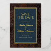 Snakeskin Leather Victoriaans Brown Bewaar de datu Folie Uitnodiging (Voorkant)