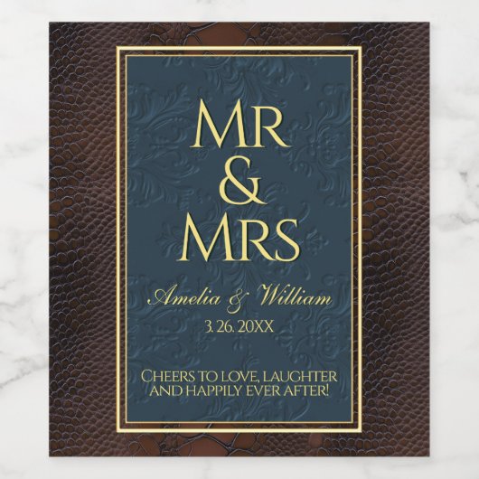 Snakeskin Leather Victoriaans Bruin Wedding Wijn Etiket (Enkel label)